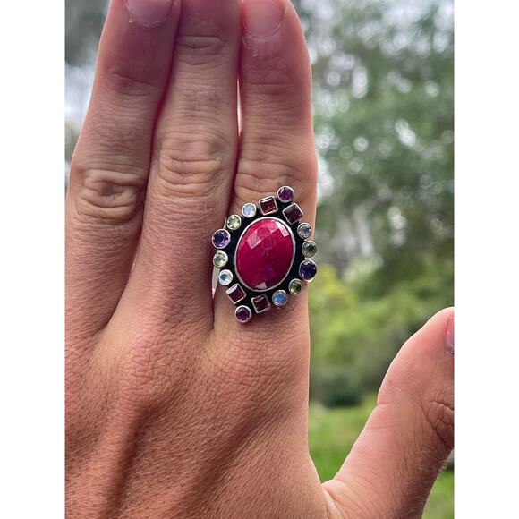 Nicky Butler Signed Ruby Multi Gemstone Ring - Sterling Silver - Size 12 - Picture 3 of 6